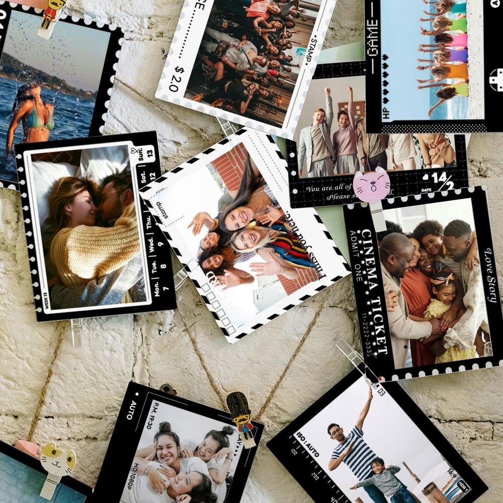 Сет лепливи рамки LoveInstant, 12 парчиња, за Fuji Wide и Polaroid, црна и бела
