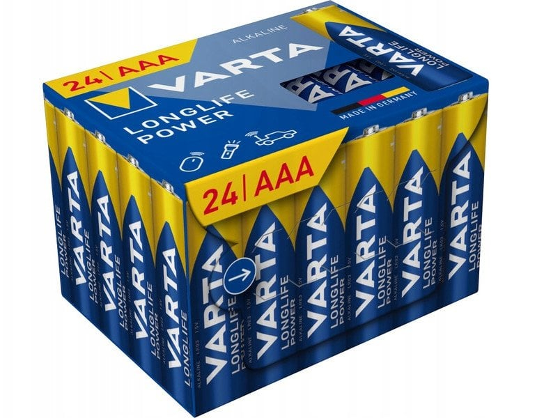 Bateri alkaline Varta Longlife Power AAA, 1.5V, paketim 24 copë