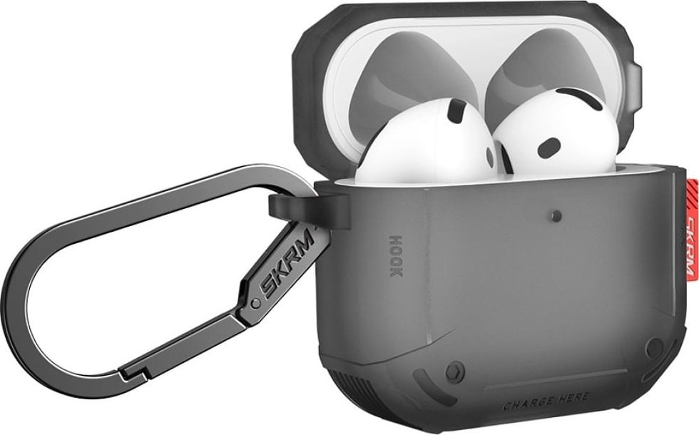 Kllëf për kufje Skinarma Mecha CE, për AirPods 4, TPU, me karabinë, gri Smoke