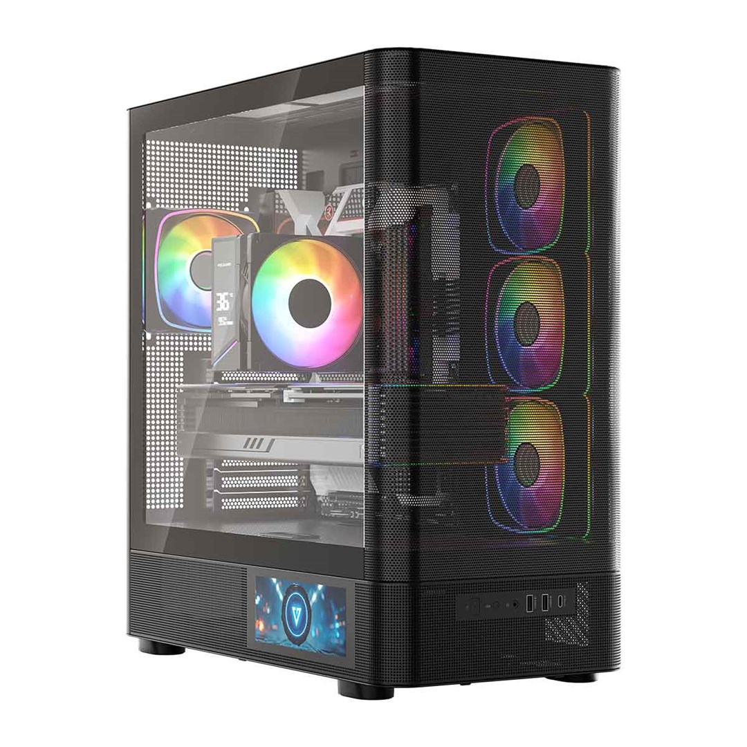 Kuti gaming MODECOM Volcano AQ400 ARGB, MIDI Tower, 4 ventilatorë ARGB, e zezë