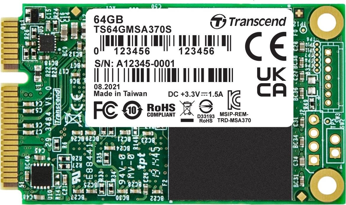 SSD i brendshëm Transcend TS64GMSA370S, 64GB, mSATA, SATA III