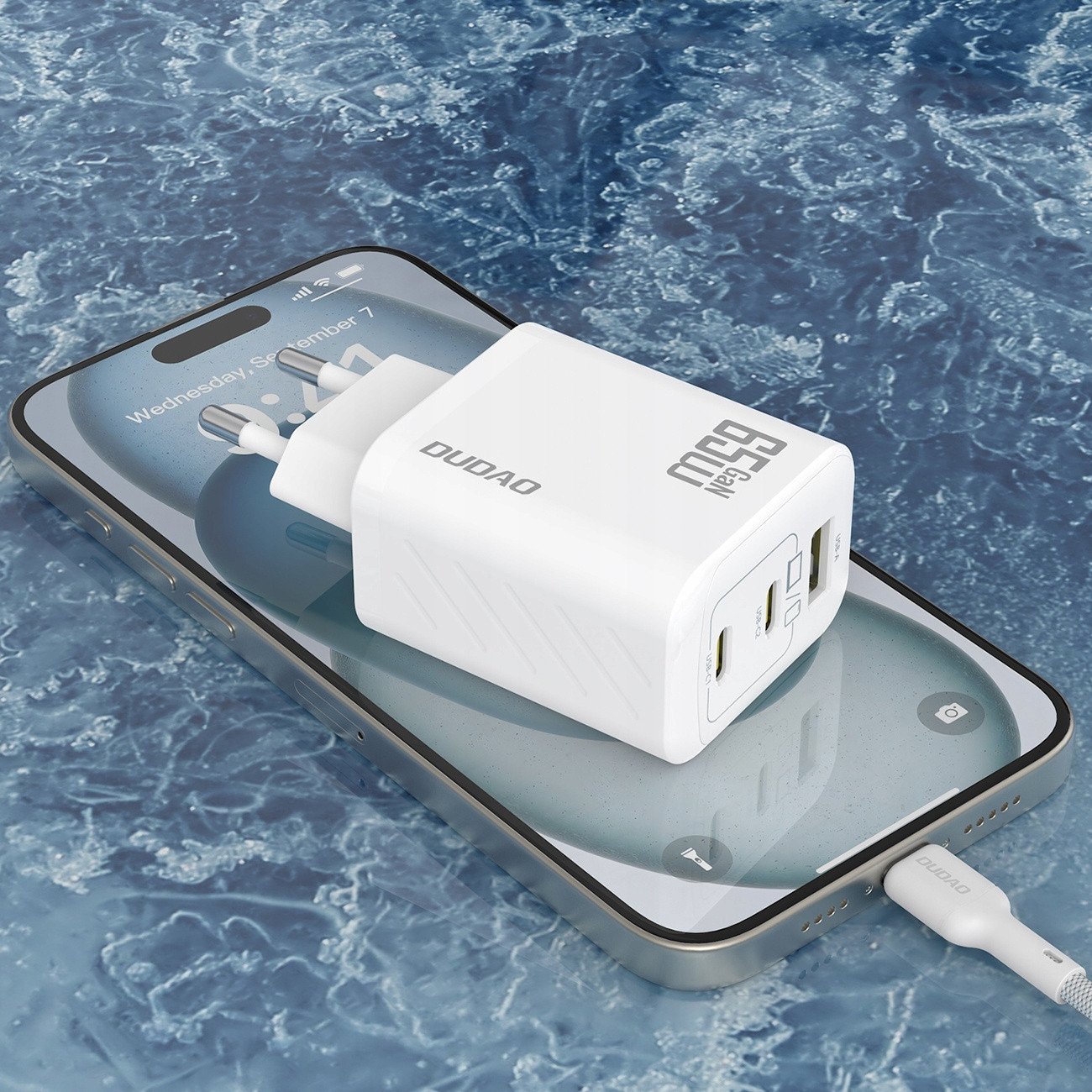 Полнач USB Dudao A29EU, 65W GaN, 2x USB C 1x USB A, бел
