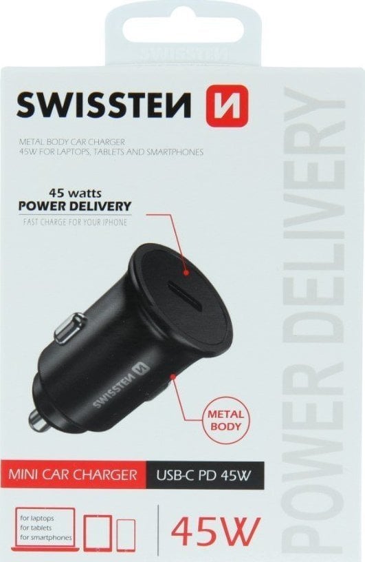 Karikues makinës Swissten USB C PD, 45W, i zi