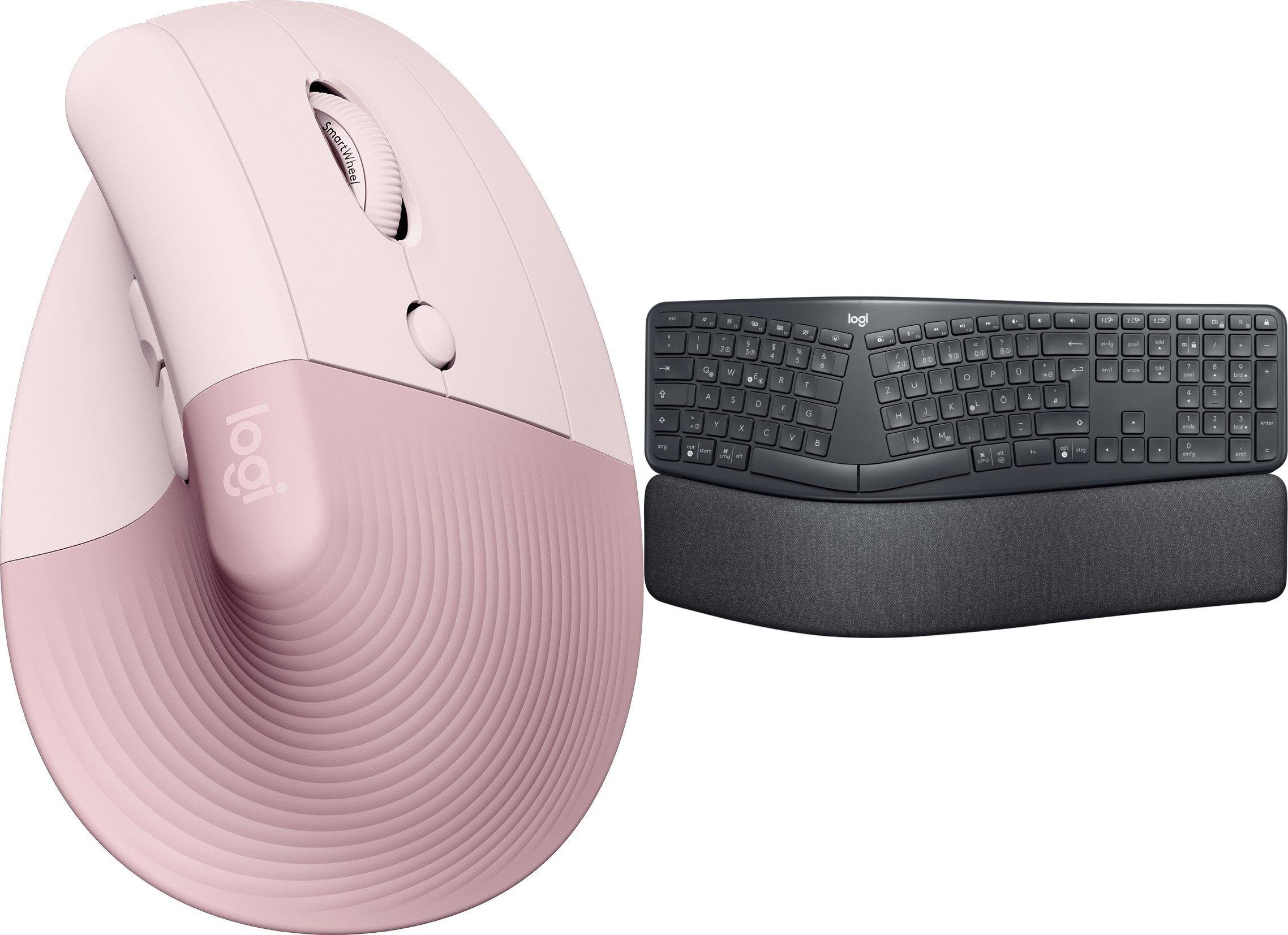 Set tastierë dhe maus Logitech Lift Rose dhe Ergo K860, pa tela, ergonomik, rozë