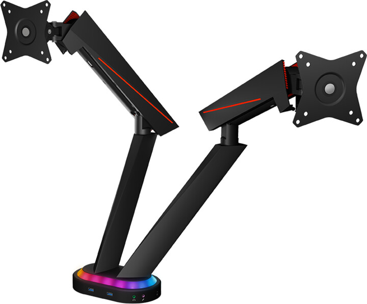 Држач ICY BOX IB-MSG304BL-T за 2 монитори, RGB, USB центар