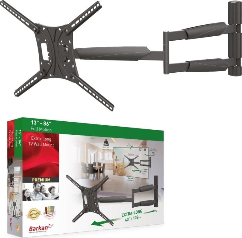 Mbajtëse murale TV Barkan BM443XL, 13–86", krah 102 cm, 60 kg, e zezë