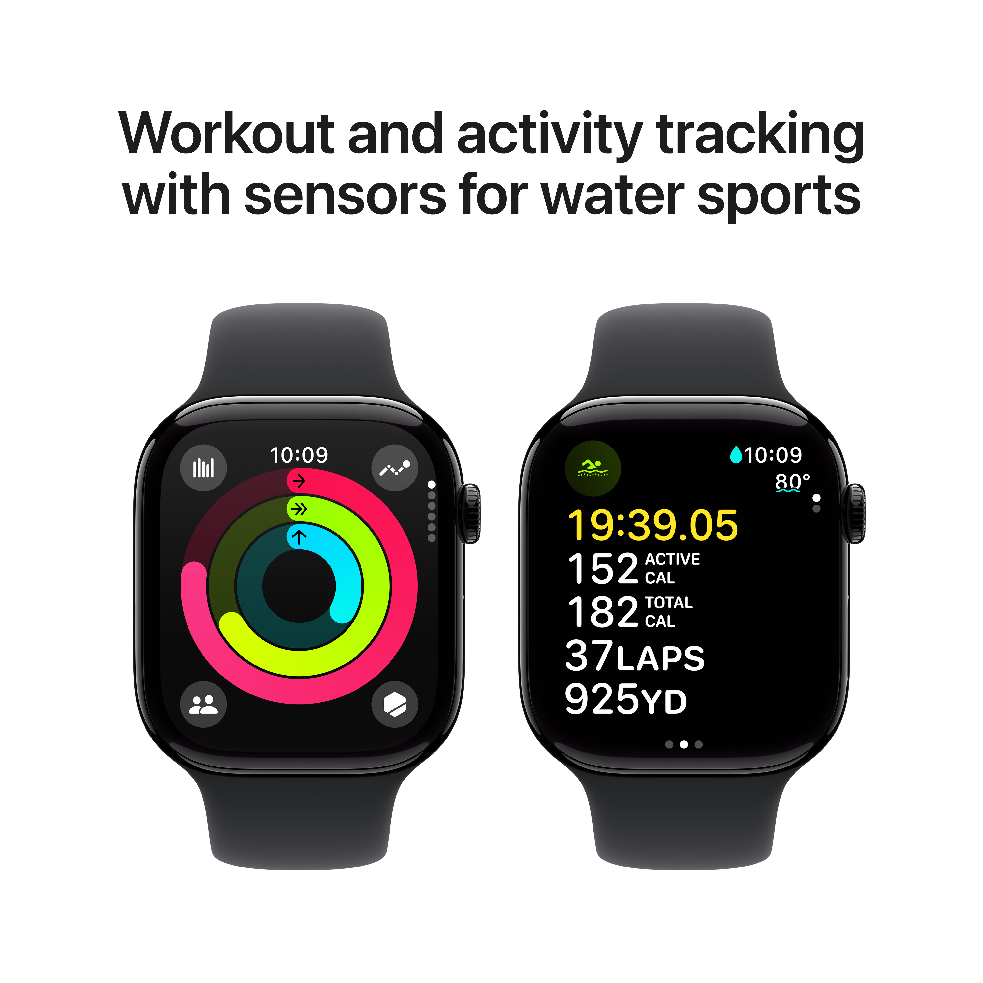 Apple Watch Series 10 GPS, 46mm, Jet Black Aluminum Case with Black Sport Band, M/L