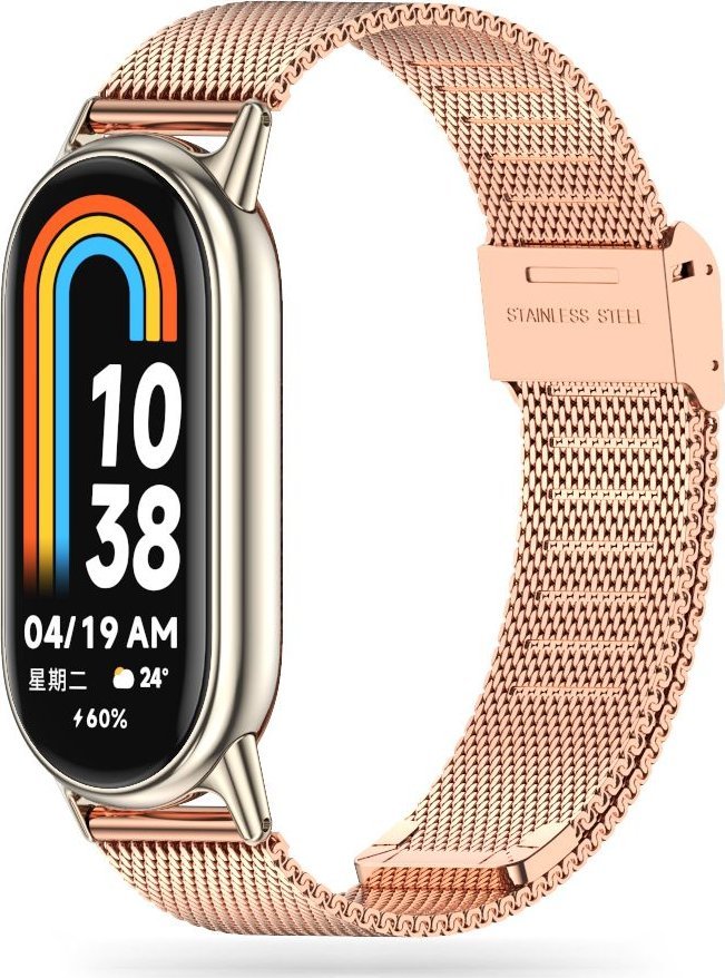 Rrip dore TechProtect Milanese për Xiaomi Smart Band 8 8 NFC, çelik inox, rregullueshëm, gold pink