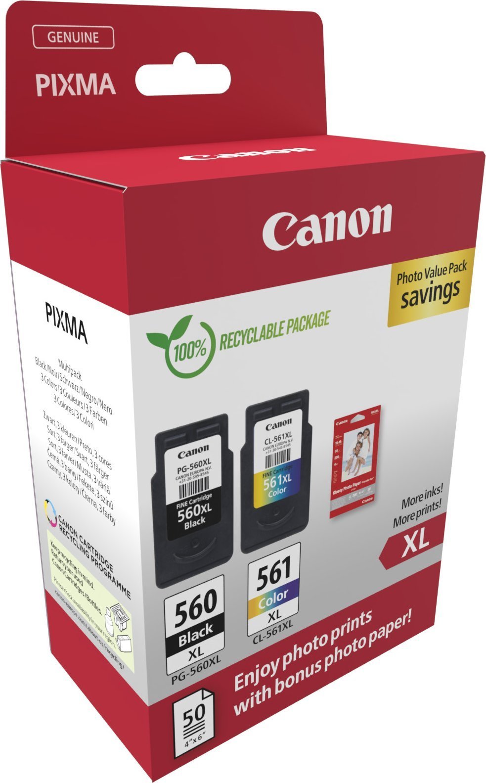 Сет бои за печатач Canon CRG PG-560XL CL-561XL, Photo Value Pack, висок учинок