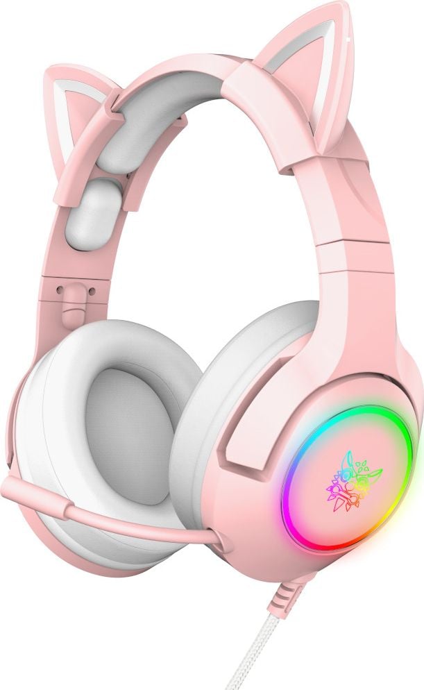 Kufje gaming Onikuma K9, me kabllo, RGB, 7.1, rozë