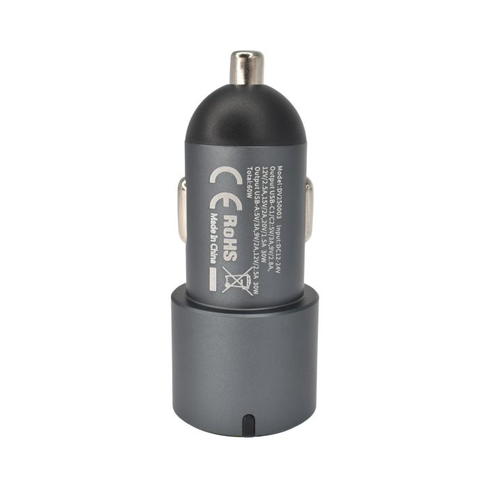 Dviced Car Charger 60W 1 USB-A, 2 USB-C, Gray