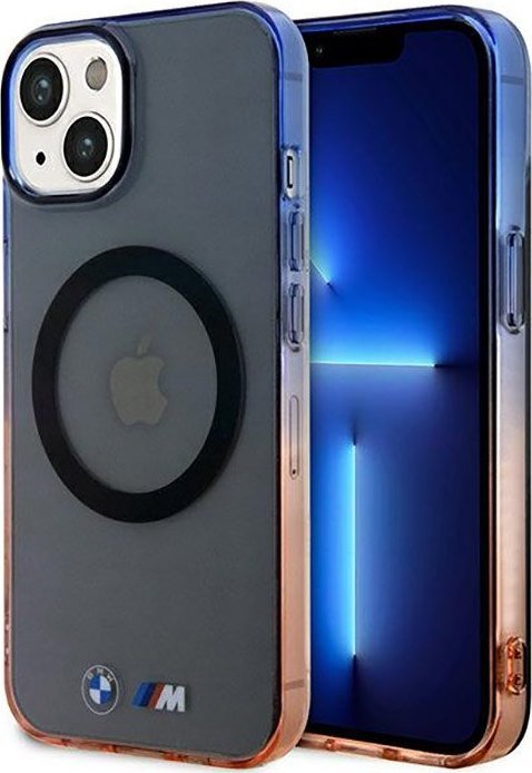 Këllëf telefoni BMW Gradient Bumper MagSafe për iPhone 14 Plus, polikarbonat dhe TPU, gri