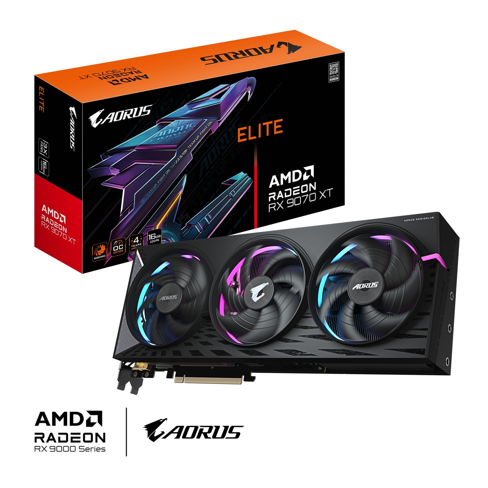 Kartë grafike GIGABYTE AORUS Radeon RX 9070 XT ELITE, 16GB GDDR6, 256bit, e zezë