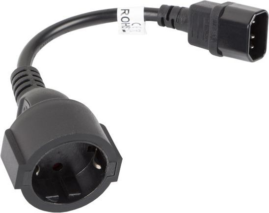 Kabllo e energjisë Lanberg IEC 320 C14- Schuko, 20cm, e zezë (CA-C14E-10CC-0018-BK)