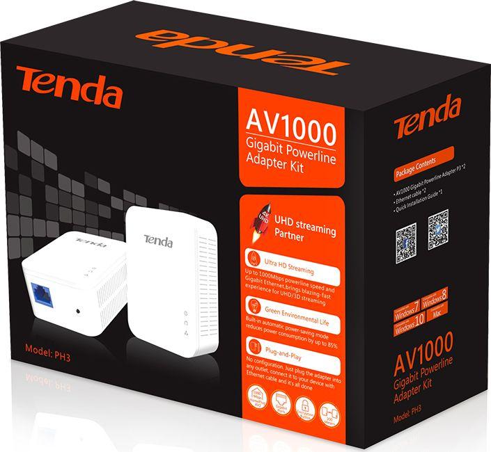 Поверлајн адаптер Тенда PH3, AV1000, гигабитен, бел