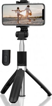 Селфи стап Media-Tech 2in1 SELFIE TRIPOD MT5542, со стојалка за маса, со Bluetooth далечински управувач, црна