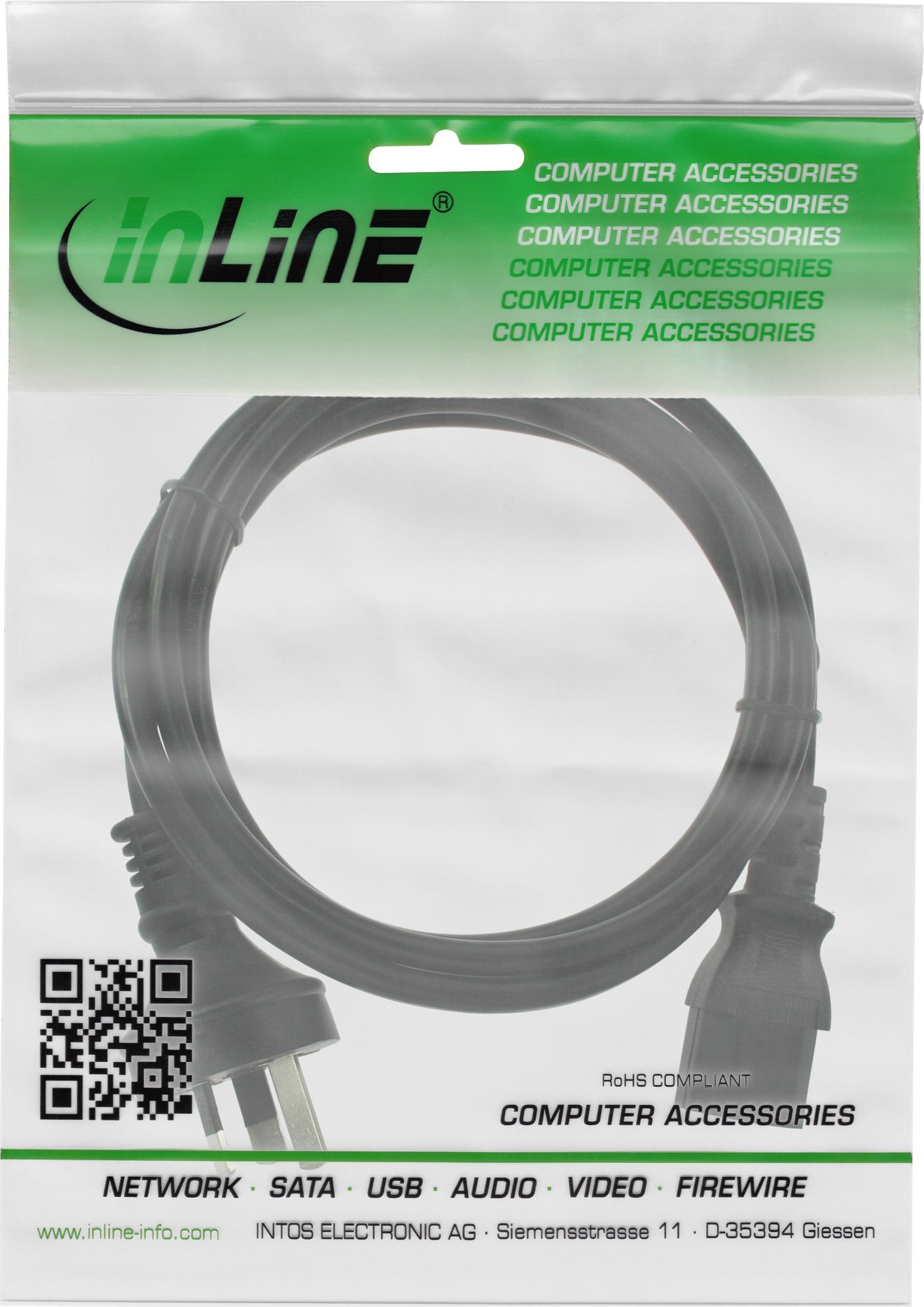 Кабел за струја INLINE AS NZS 3112 во IEC C13, 50 cm, црн