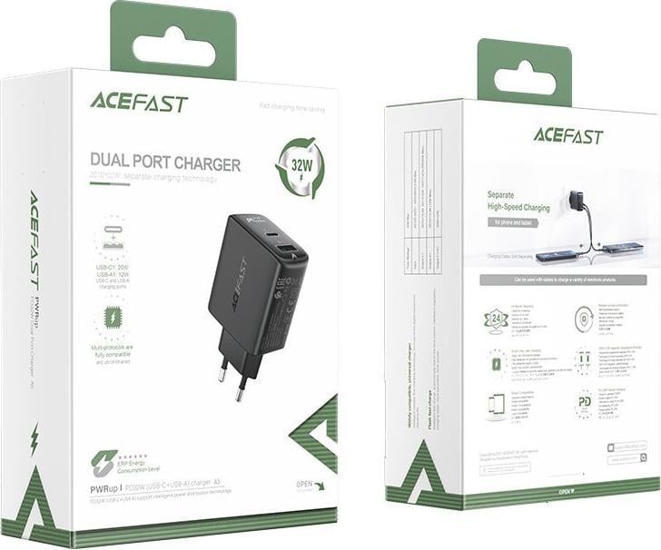 Adapter karikues Dual USB-A USB-C 32W, Power Delivery 3.0, Quick Charge 3.0, i bardhë