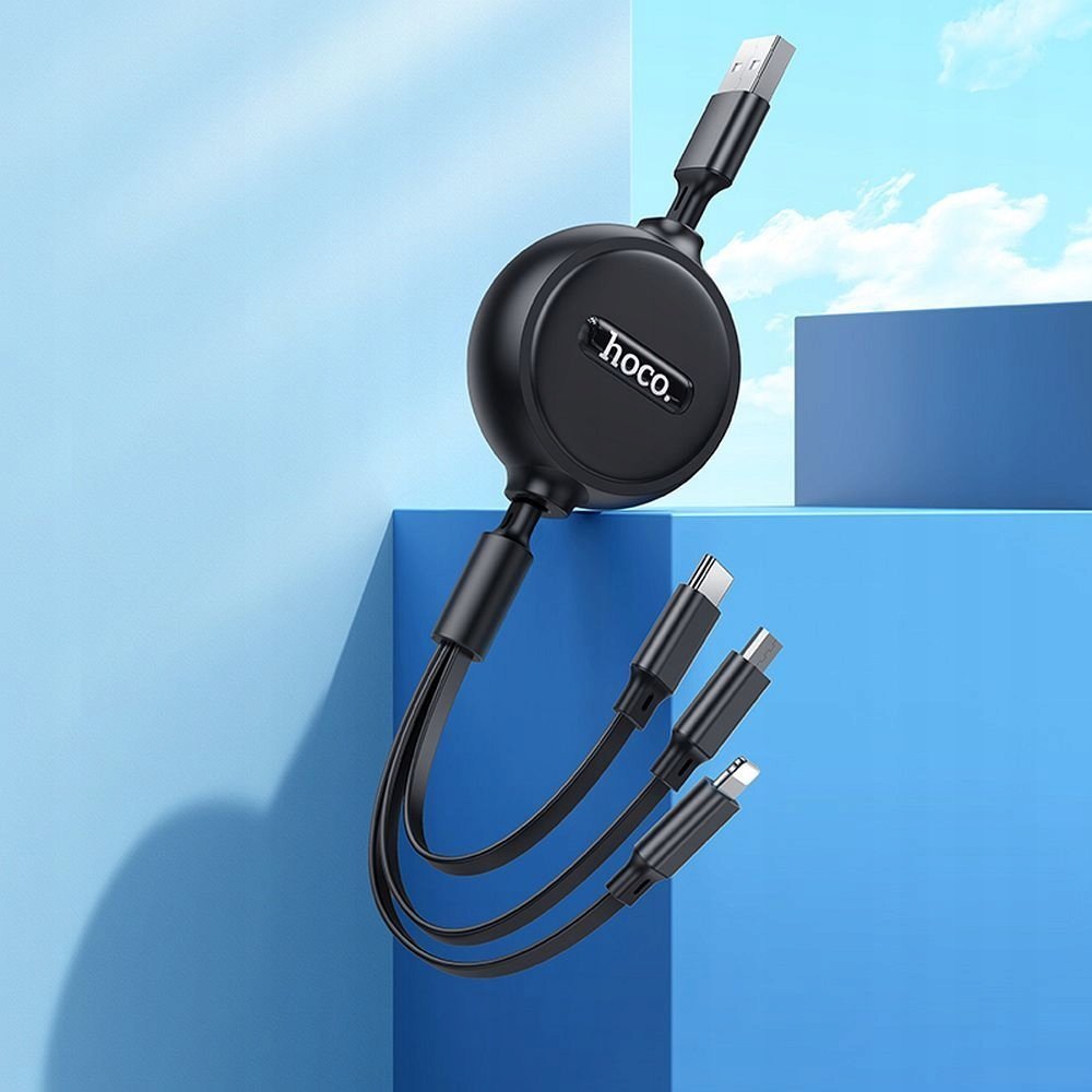 Kabllo USB Hoco X75 3 në 1, Lightning Micro USB Type C, 1m, e zezë
