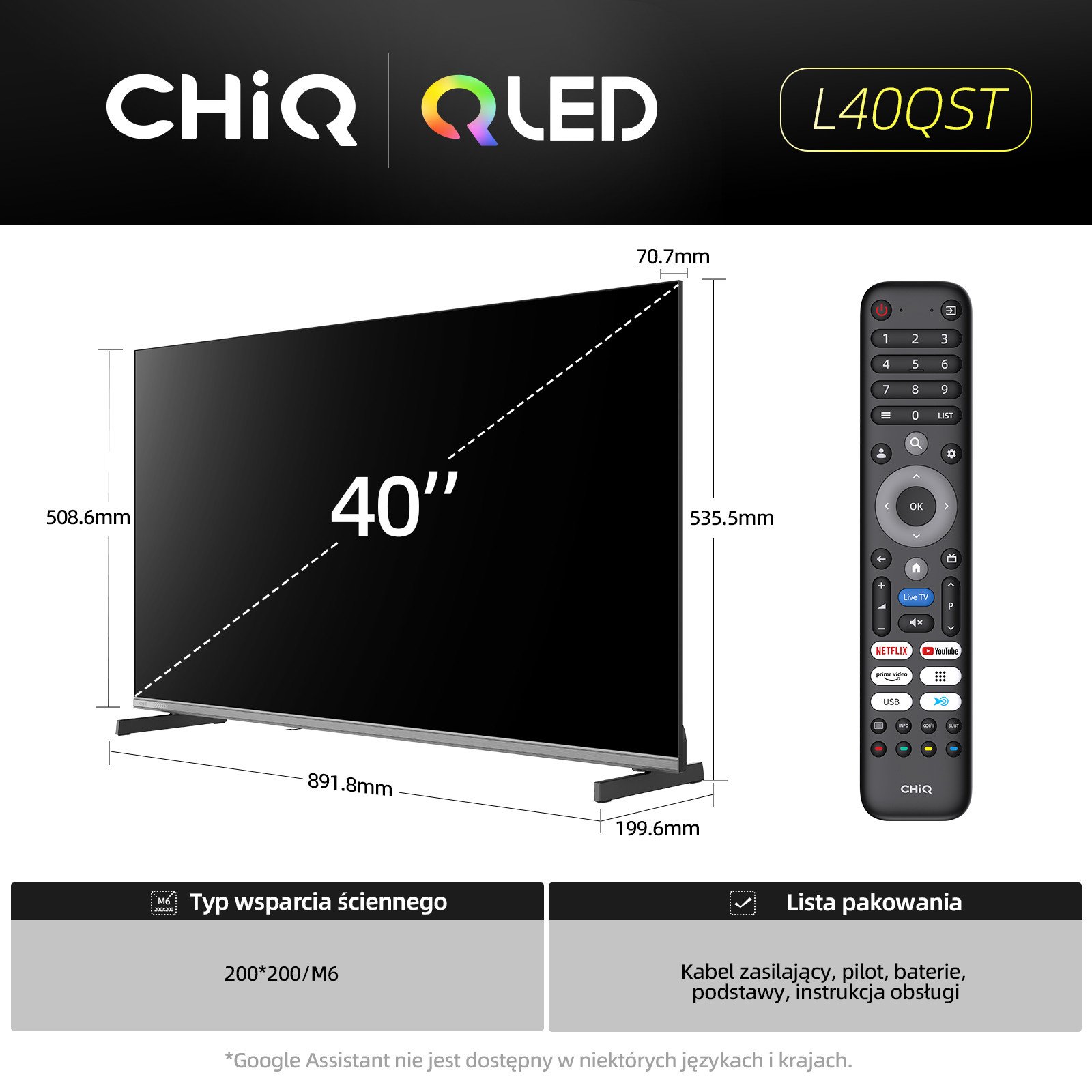 Televizor smart CHiQ L40QST, 40", Full HD, i zi
