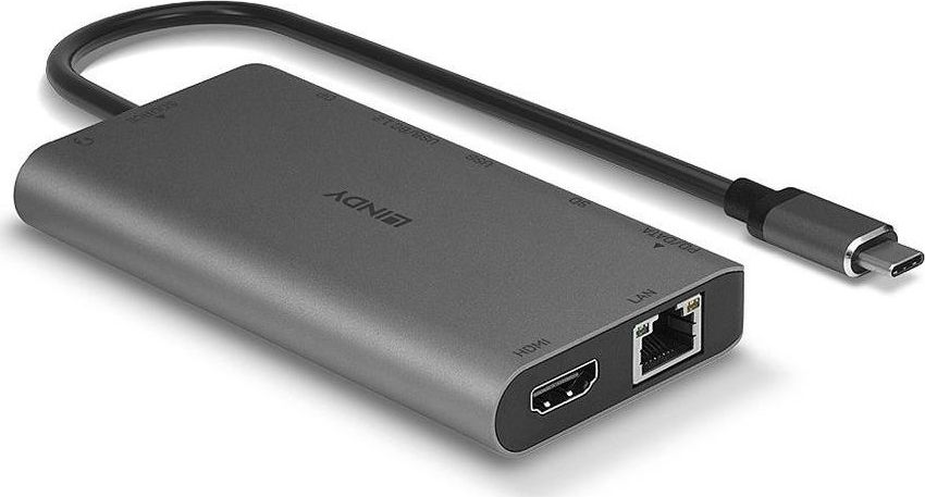 Docking Station USB C Lindy 43323, 4K HDMI DP, Power Delivery 100W, gri