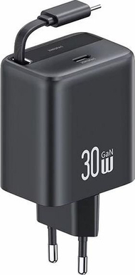 Karikues muri USAMS CC241, 30W GaN PD QC, USB C me kabllo të tërheqshme, i bardhë