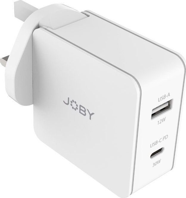 Karikues muri JOBY 42W Dual Output, USB C PD 30W, USB A 12W, i bardhë