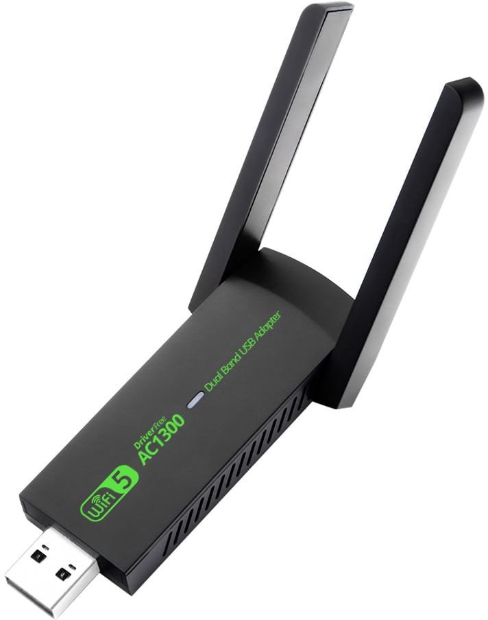 Adapter WiFi USB me antena të jashtme, 1300Mbps, Dual Band 2.4GHz 5GHz, i zi