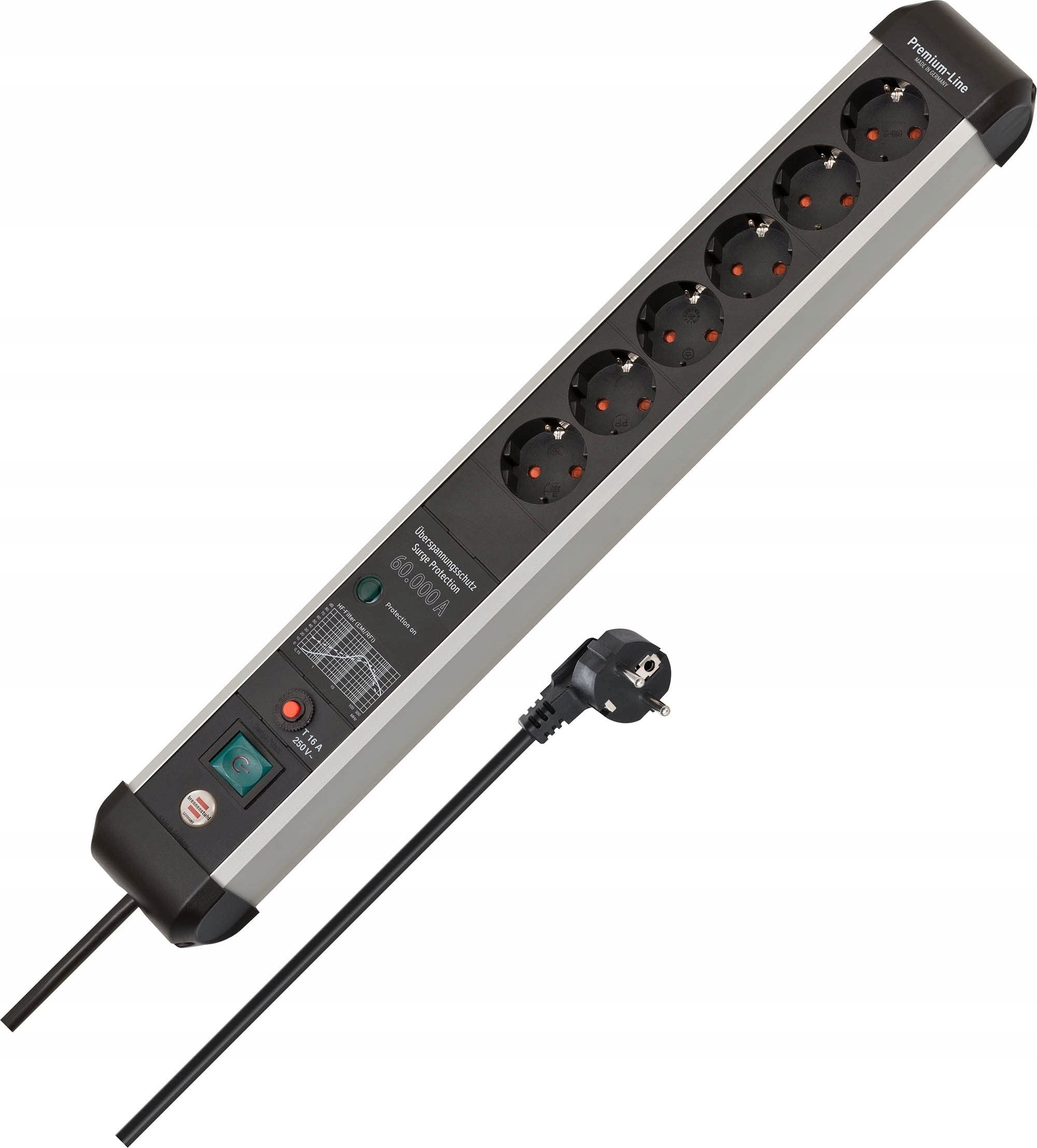 Shirit me mbrojtje nga mbingarkesa Brennenstuhl Premium Protect Line 1391010601, 6 dalje, argjendtë e zi