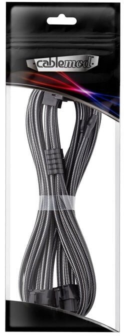 Поврзувачки кабел CableMod C-Series Pro, 16-пински во 2x 8-пински PCIe, 90°, јаглероден