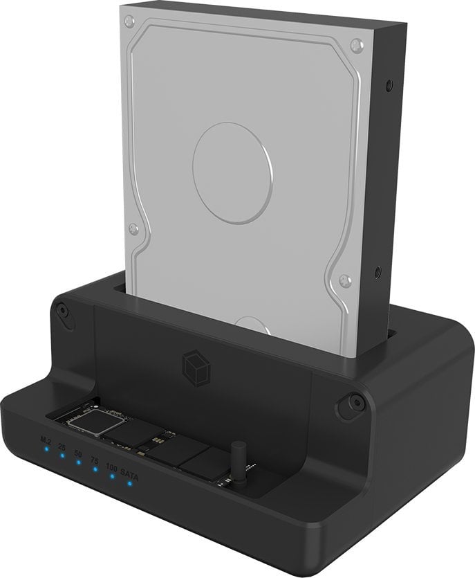 Docking stacion Icy Box IB-2914MSCL-C31, për 2.5" dhe 3.5" në M.2 NVMe, USB Type-C 10 Gbit/s, i zi