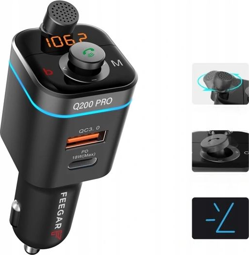 FM предавател за автомобил Feegar Q200 Pro, Bluetooth 5.0, полнење 42W QC PD, црн