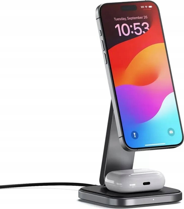 Karikues wireless Satechi 2 in 1 Foldable, 15W Qi2, Space Grey