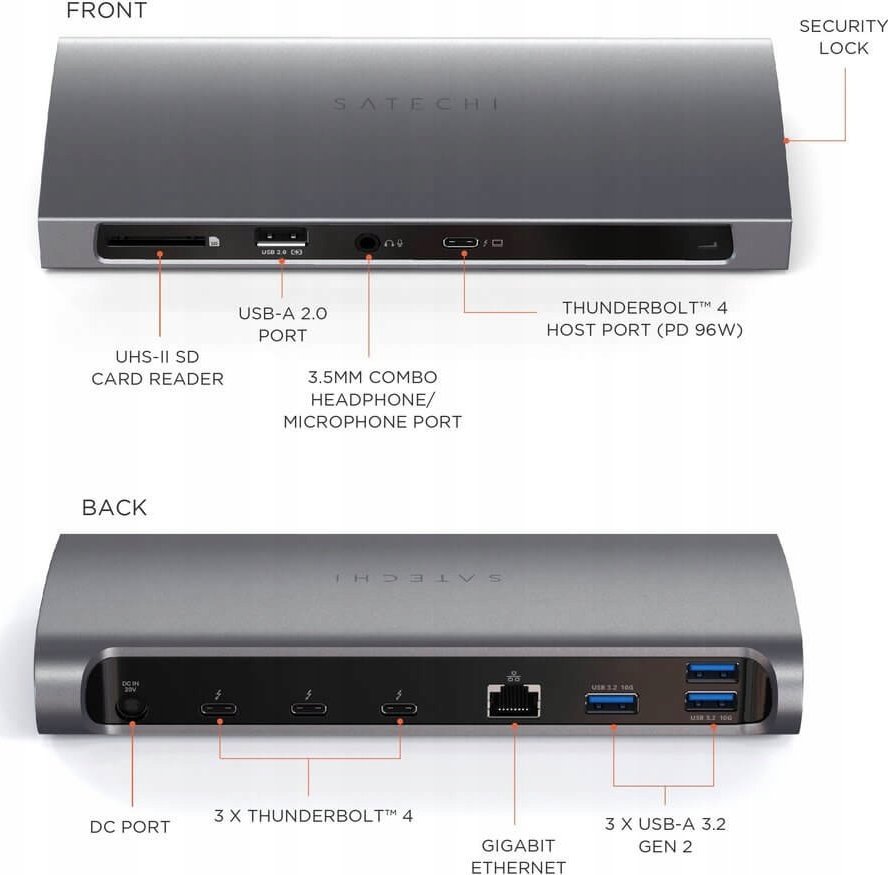 Dok Thunderbolt Satechi Thunderbolt 4 Dock, 12 porta, 4K, gri