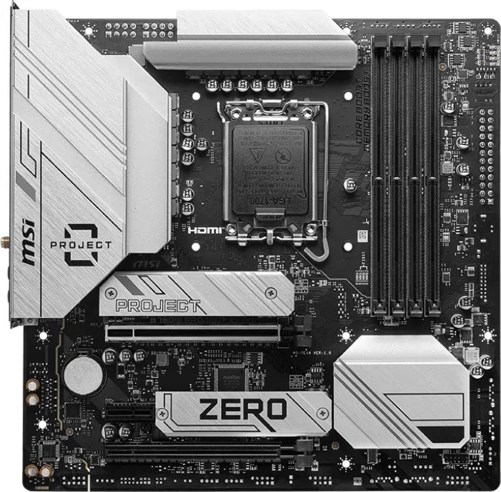 Plakë amë MSI B760M PROJECT ZERO, LGA 1700, DDR5, PCIe 5.0, 2.5Gbps LAN, Wi-Fi 6E, e bardhë/argjend 2