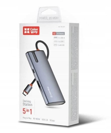 Docking station Colorway CW HUB01, 5 porta, USB C, gri