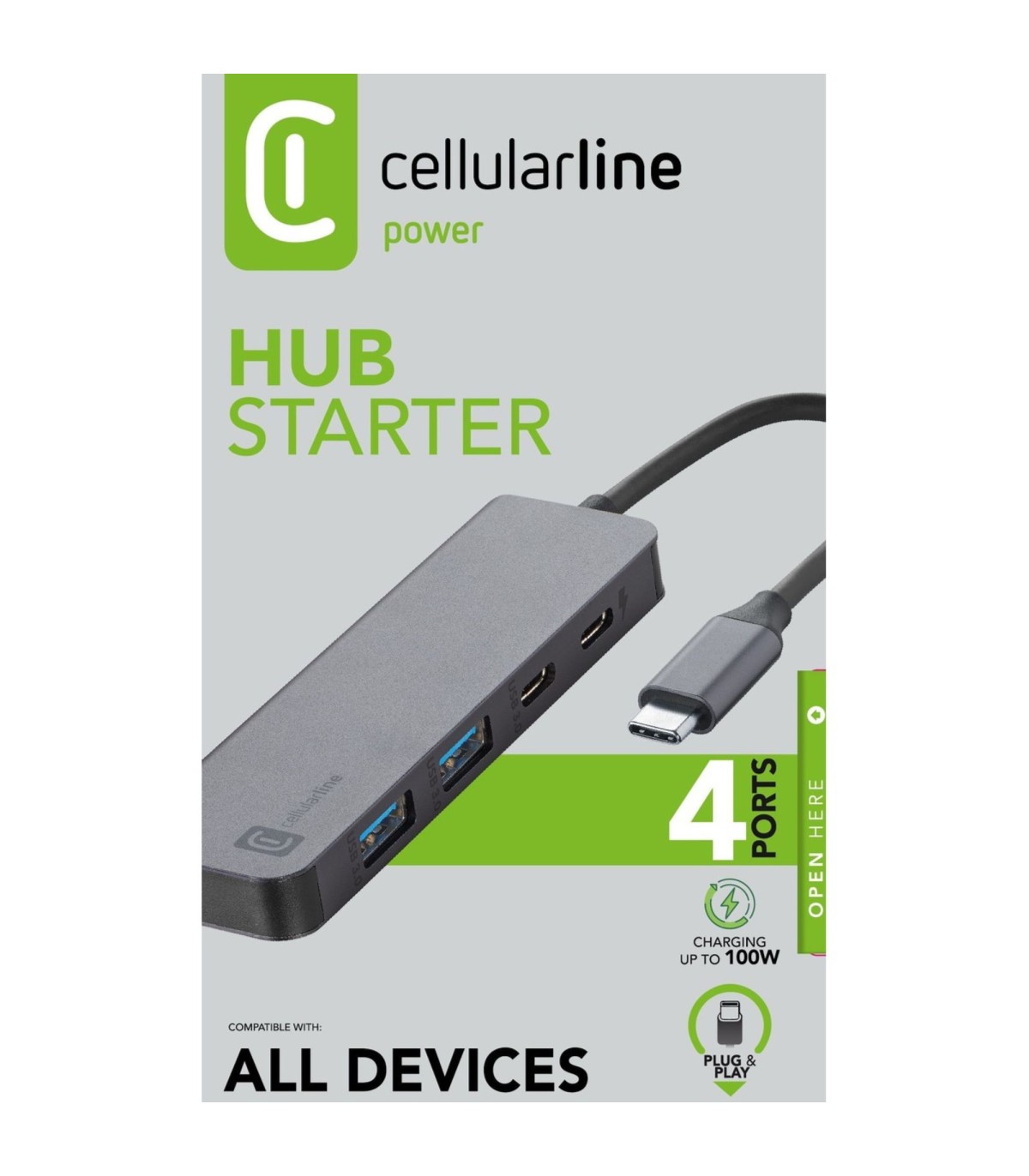 CELLULARLINE 4 PORT HUB WITH TYPE C CONNECTOR BLACK