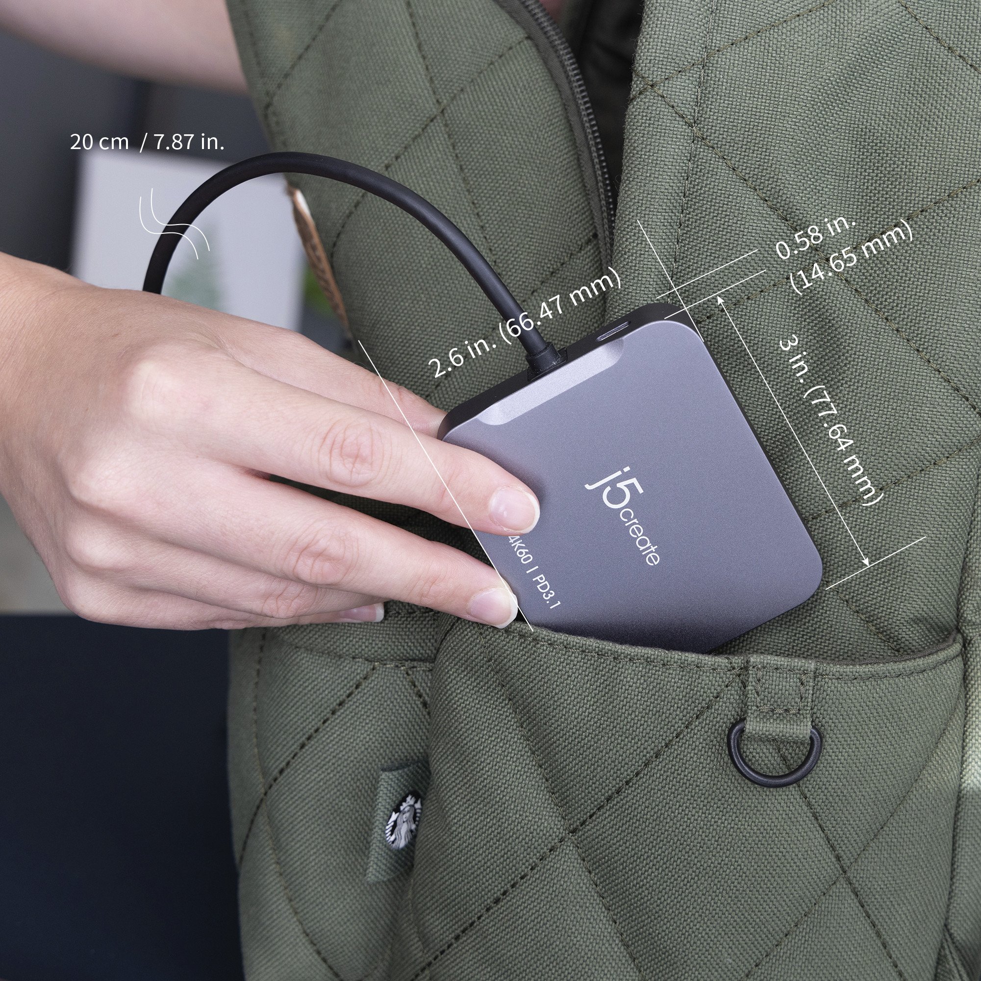 Adapter udhëtimi USB C J5create JCD3191, 4K 60Hz, Power Delivery 140W, i zi