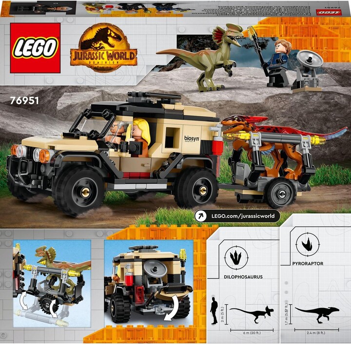 Set LEGO® Jurassic World™ 76951 Pyroraptor and Dilophosaurus Transporter