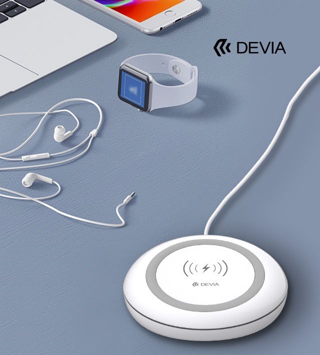 Bazë karikimi wireless Devia Qi, karikim i shpejtë, për smartphone, e bardhë