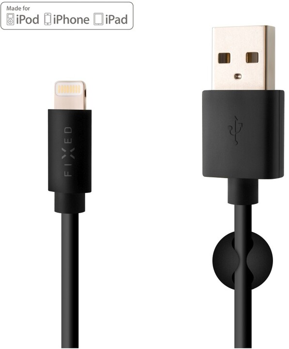 Kabllo FIXED USB-A - Lightning, certifikim MFi, 1m, e zezë
