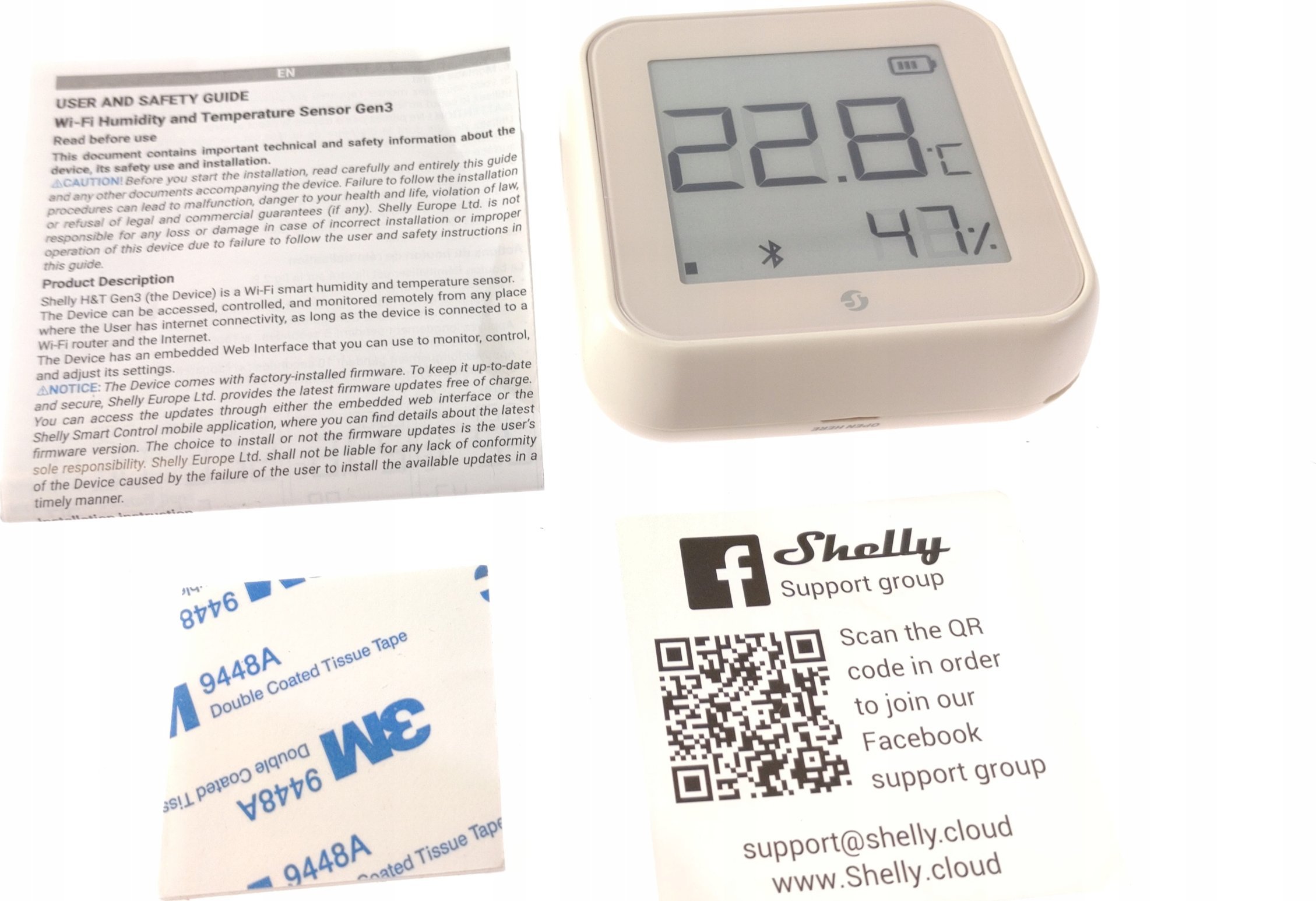 Sensor inteligjent Shelly Plus H&amp;T G3, temperaturë dhe lagështi, Bluetooth dhe Wi‑Fi, ivory