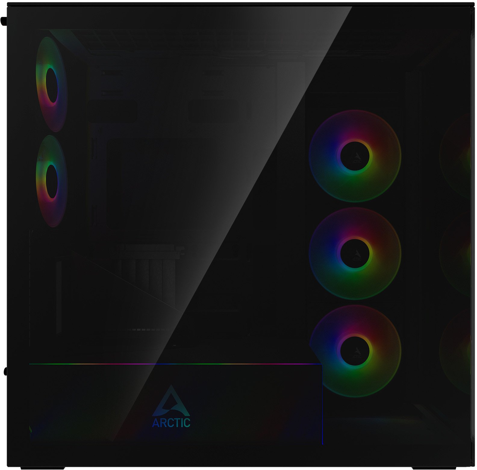 Kuti PC Arctic Xtender VG, mid tower, panel xhami i temperuar, A RGB, montim vertikal GPU, e zezë