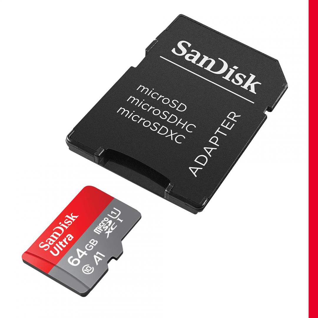 Kartelë memorie SanDisk Ultra, 64GB, MicroSDXC UHS I, Class 10, me adapter