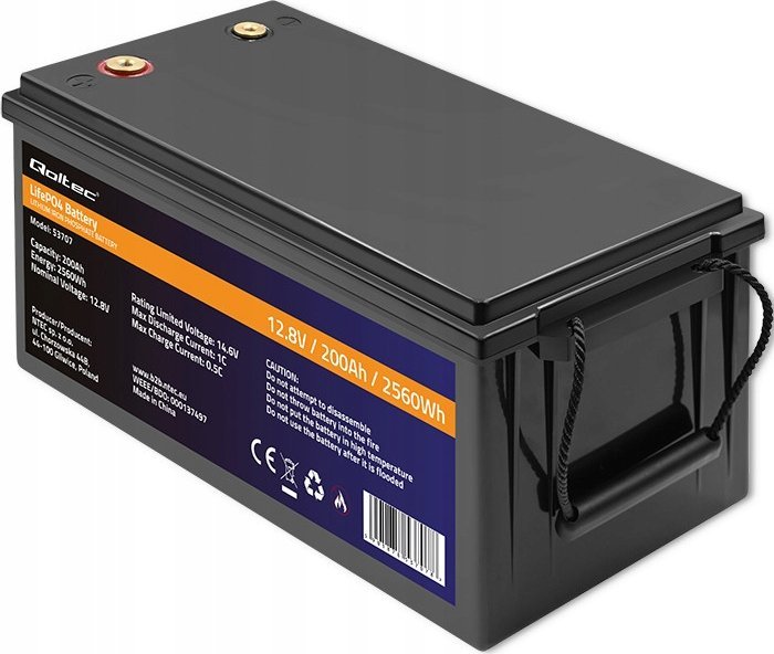 Bateri LiFePO4 Qoltec, 12.8V, 200Ah 2560Wh, me BMS