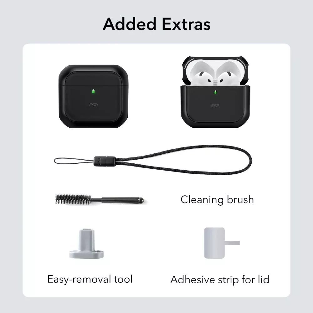 Обвивка ESR Orbit HaloLock MagSafe за Apple AirPods 4, со јажe, црна