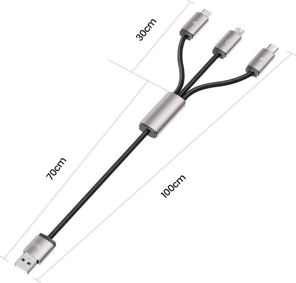 Kabllo karikimi Tech-Protect UltraBoost 3in1, Lightning USB-C Micro-USB, 3.5A, 1m