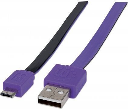 Kabllo USB Manhattan Flat, USB A në Micro USB B, 1m, zi lejla