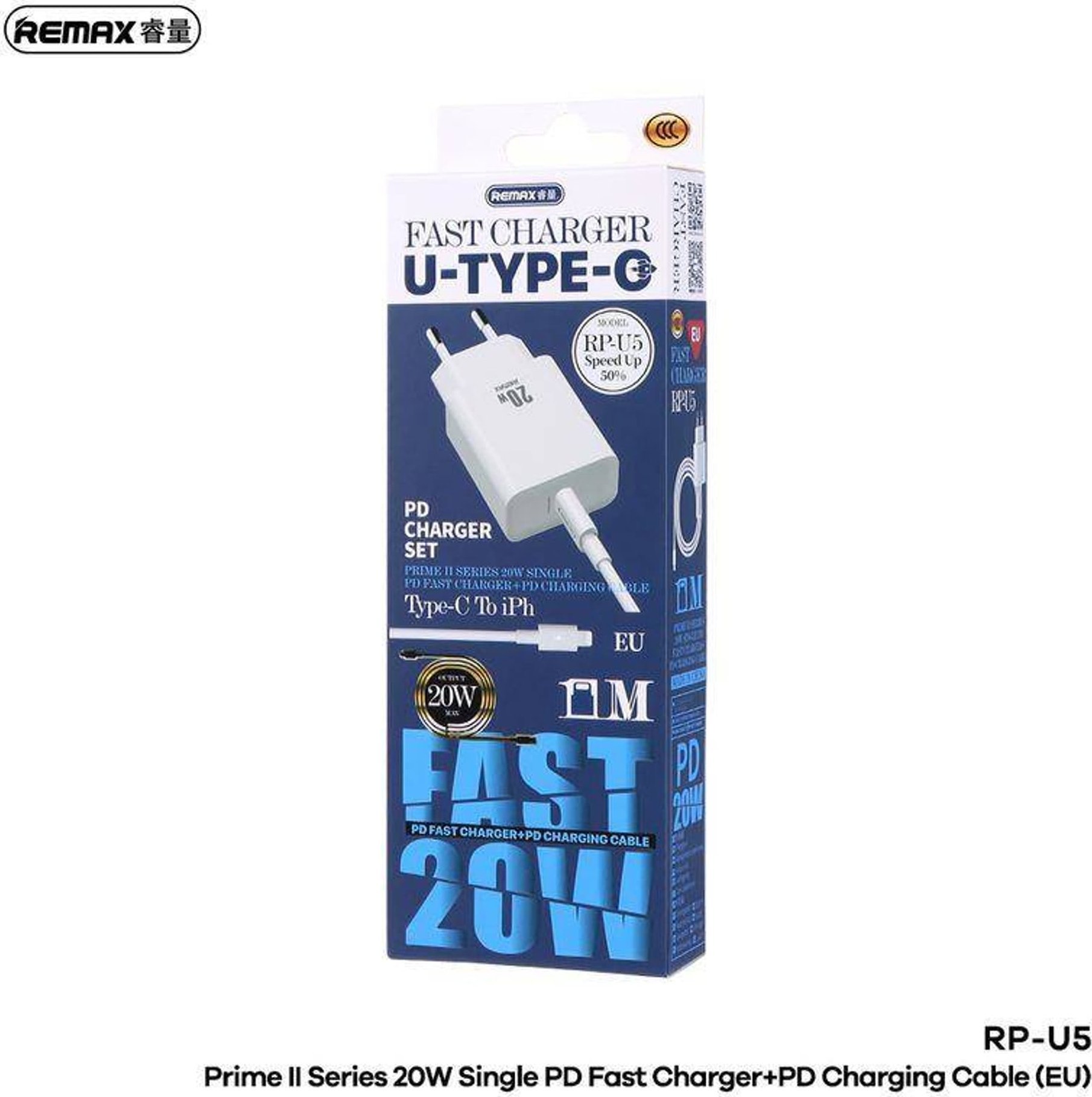 Karikues rrjeti Remax Prime II Series RP-U5, 20W PD, me kabllo USB-C Lightning 1m, i bardhë