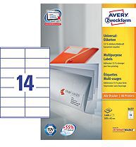 Etiketa vetëngjitëse Avery Zweckform 3477, A4 210 x 297 mm, 14 etiketa për fletë, të bardha